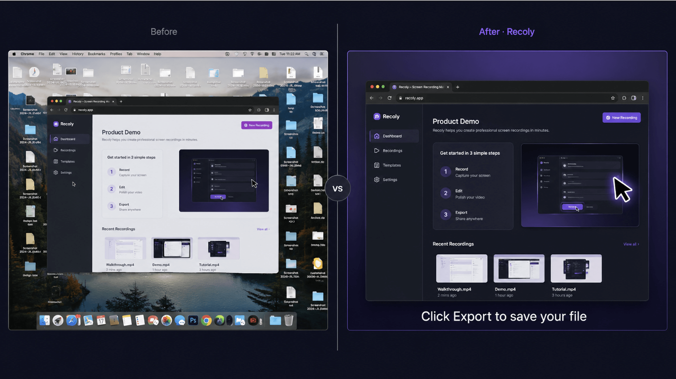 Before / after in one export
